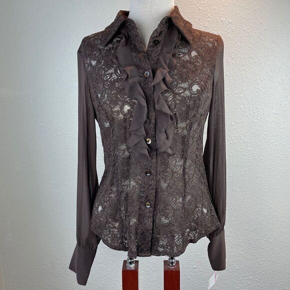 NWT Bandolino Brown Button Down Shirt Size M - Picture 1 of 9